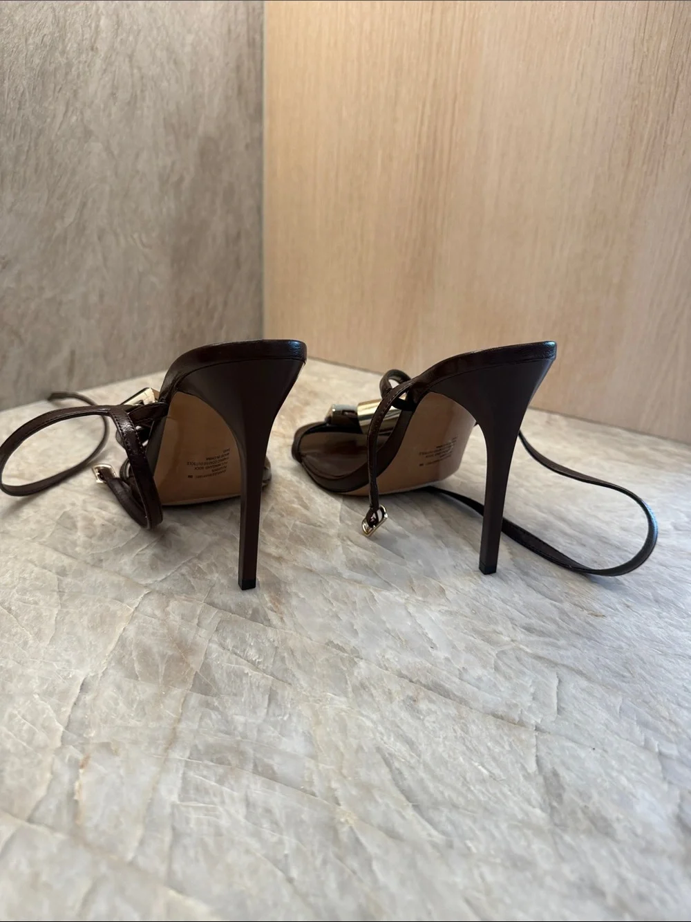 Steve Madden Dark Brown Tortoiseshell Strap Heeled Sandals - Picture 3 of 4